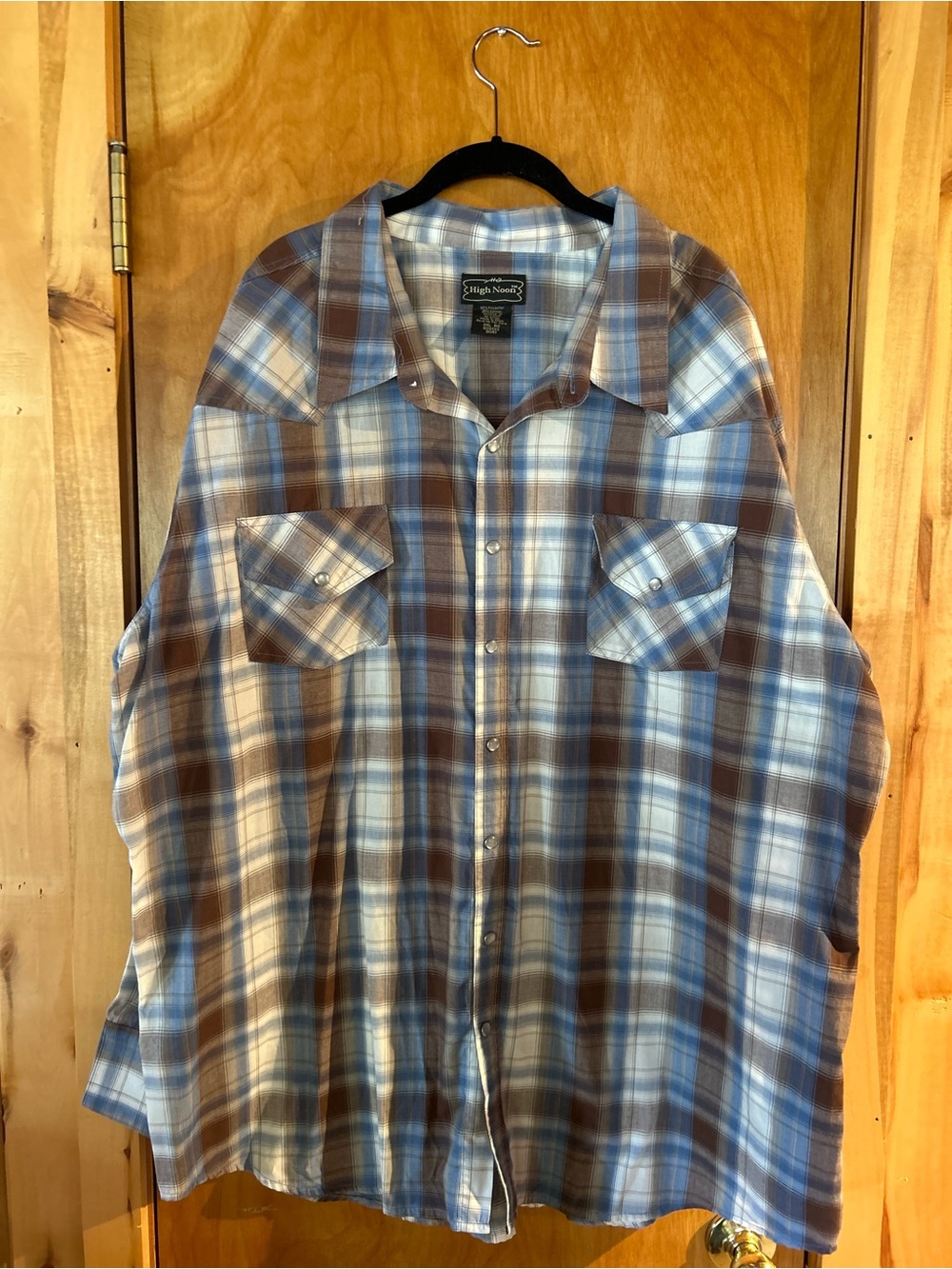 High Noon Men’s Blue & Brown Plaid Western Pearl Snap Shirt Long Sleeve 3XL